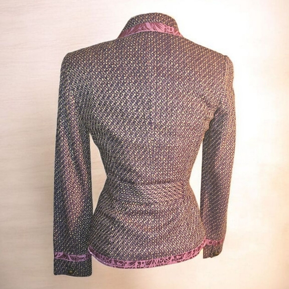 Women's Brown and Purple Tweed Blazer With Pink Satin Trim. Size Medium. - Picture 6 of 12